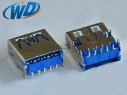 短体USB 3.0 连接器AF DIP鱼叉脚平口 A TYPE蓝胶 高速传输 是3.2Gbps